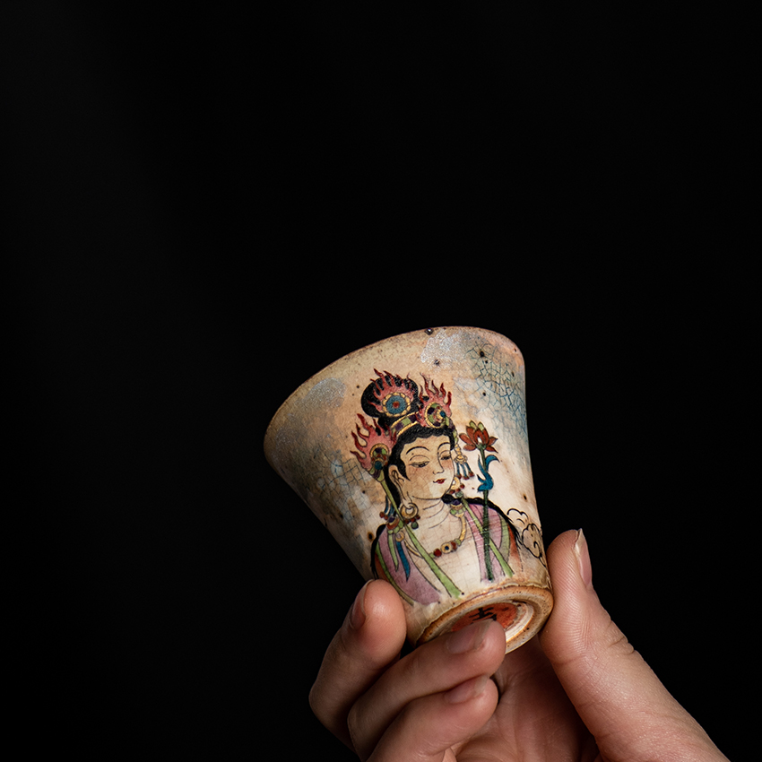 Handpaint Buddha Porcelain Teacup, Gandhara&India Art, Jingdezhen Pottery 60ml