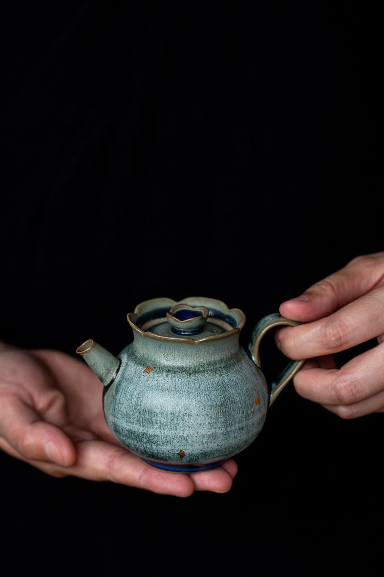 Vintage Style Stoneware Teapot, Handmade Fambe Blaze Tea Set 170ml
