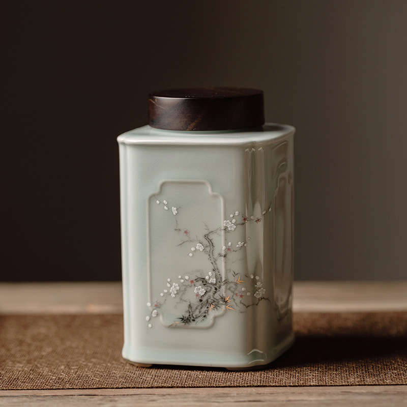 Ceramic Tea Canister, Osmanthus/Begonia Pattern 750ml