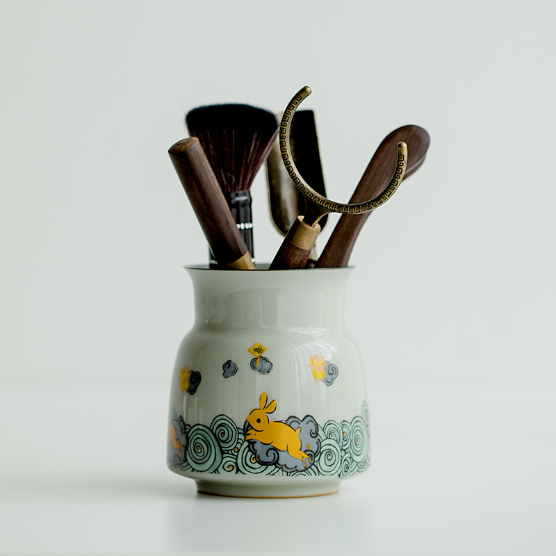 Golden Rabbit Tea Ceremony Tool Kit, Kung Fu Tea Accessories Set with Container