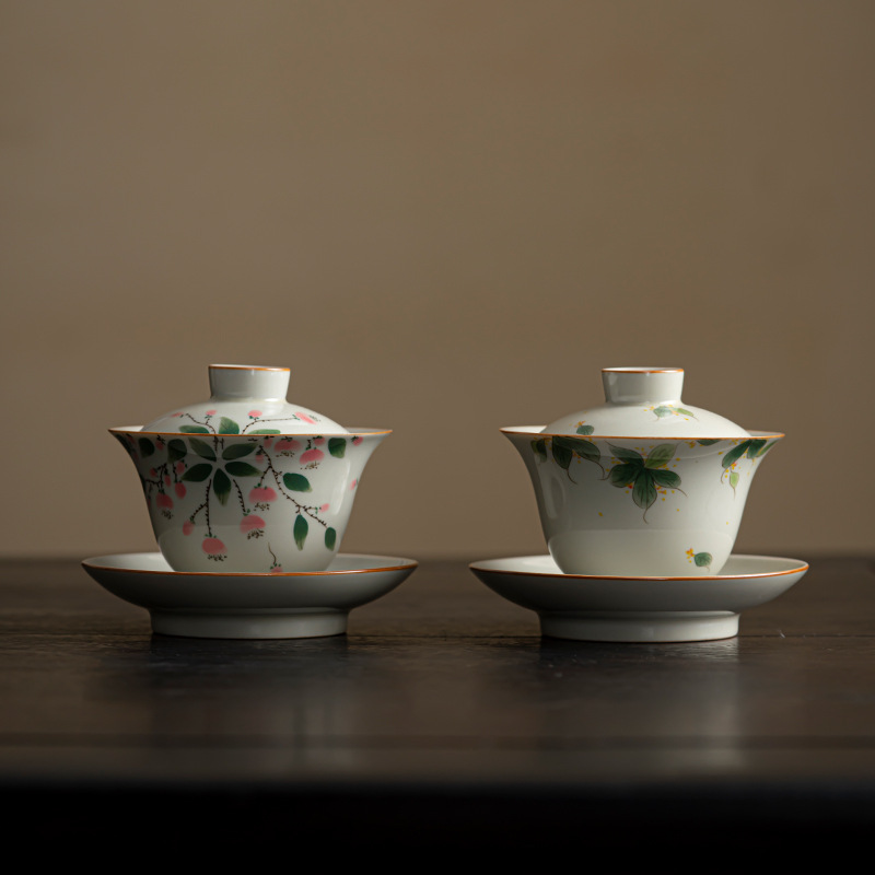 Cute Sweet Gaiwan with Saucer 130ml, Osmanthus/Wisteria/Cherry