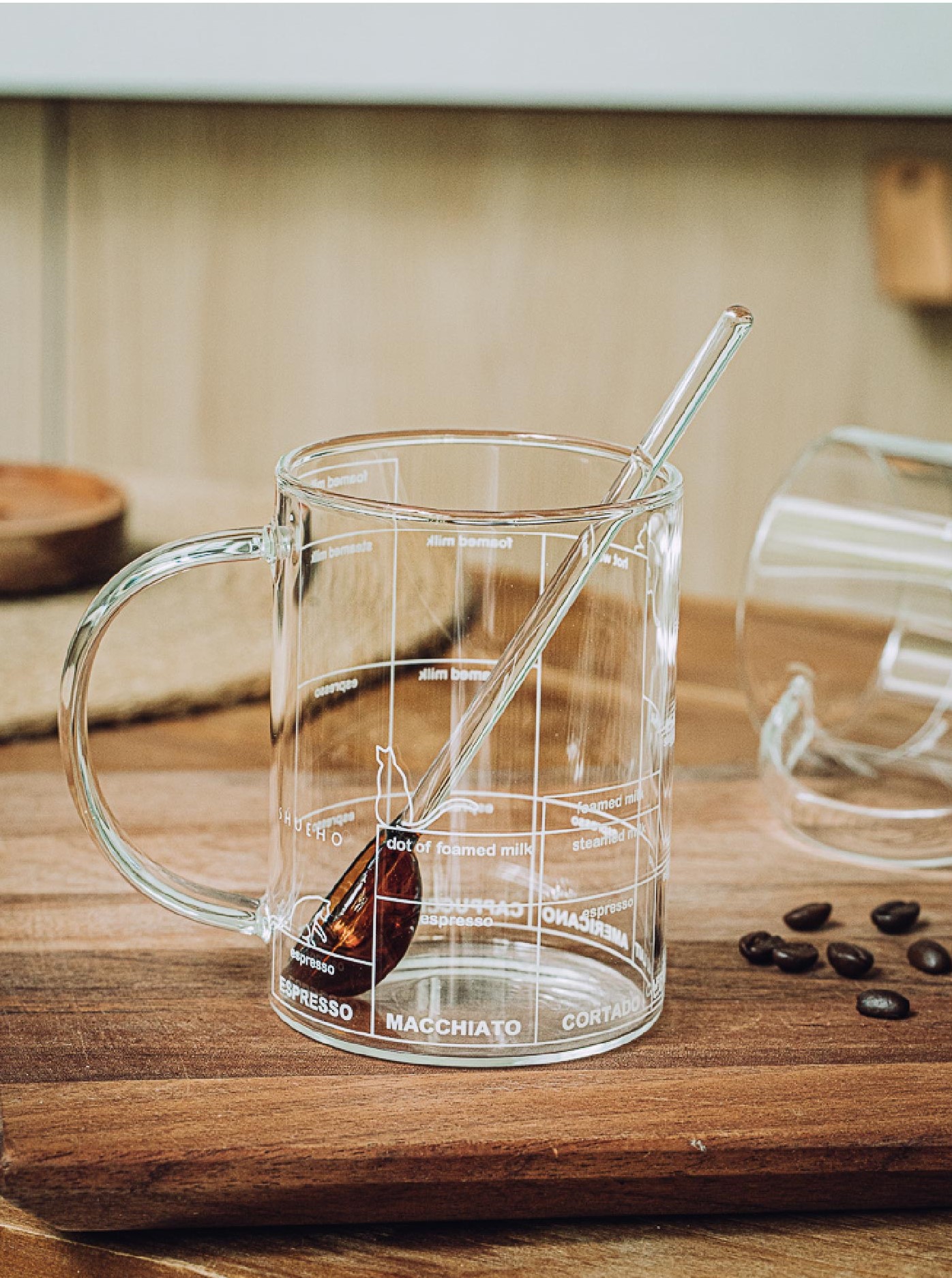 Cat Glass Mug with Coffee Measurement Markings 430ml