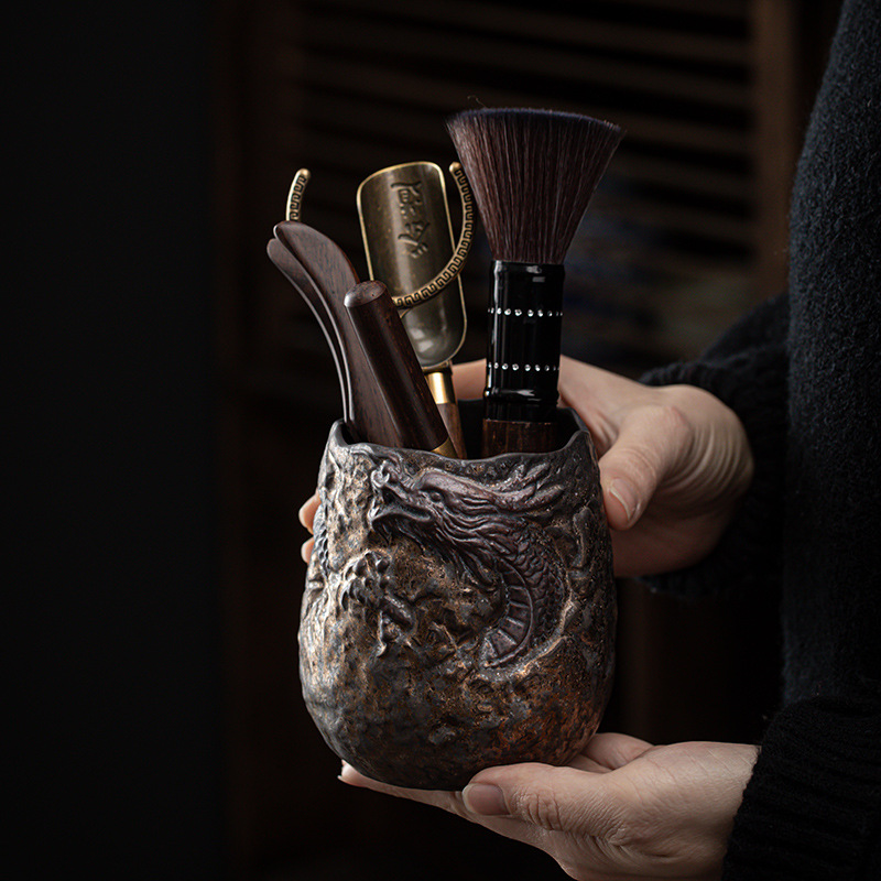 Dragon and Lotus Tea Ceremony Tool Kit, Kung Fu Tea Accessories Set with Ceramic Container