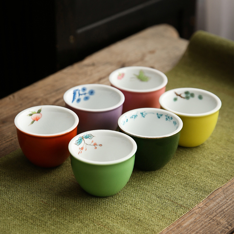 Colorful Tea Cups Set (6PCS) with Flower Pattern 100ml