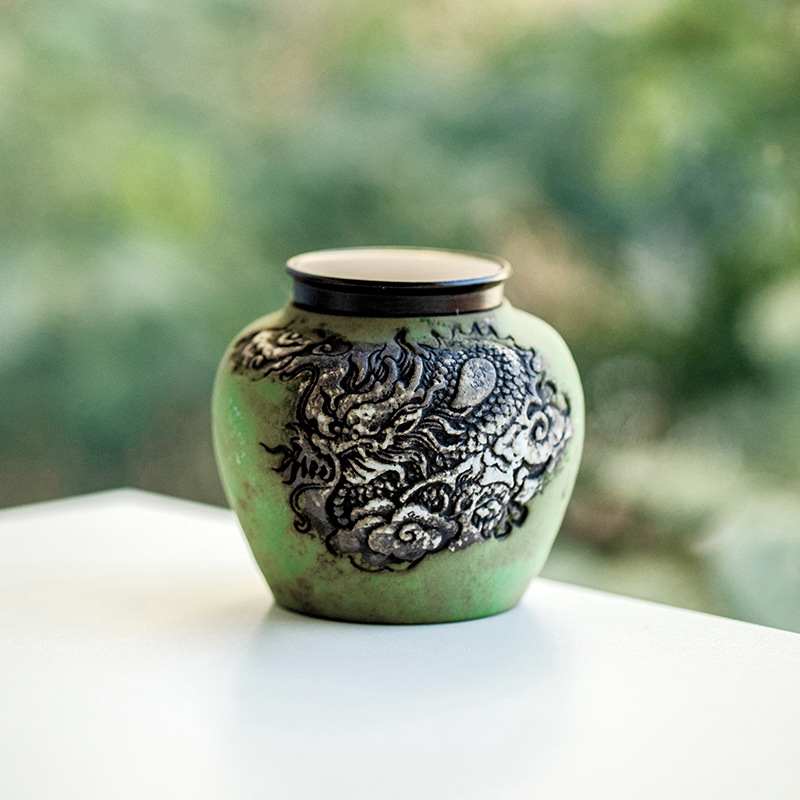 Green Bas-Relief Dragon Tea Caddy