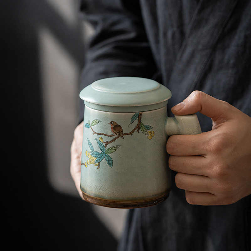 Tea Mug with Lid and Infuser 380ml, 5 Patterns Optional