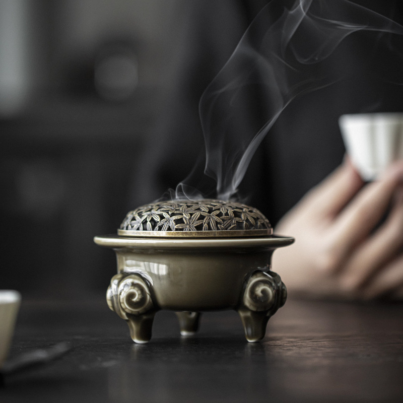 Mise Celadon Incense Burner with Copper Cover