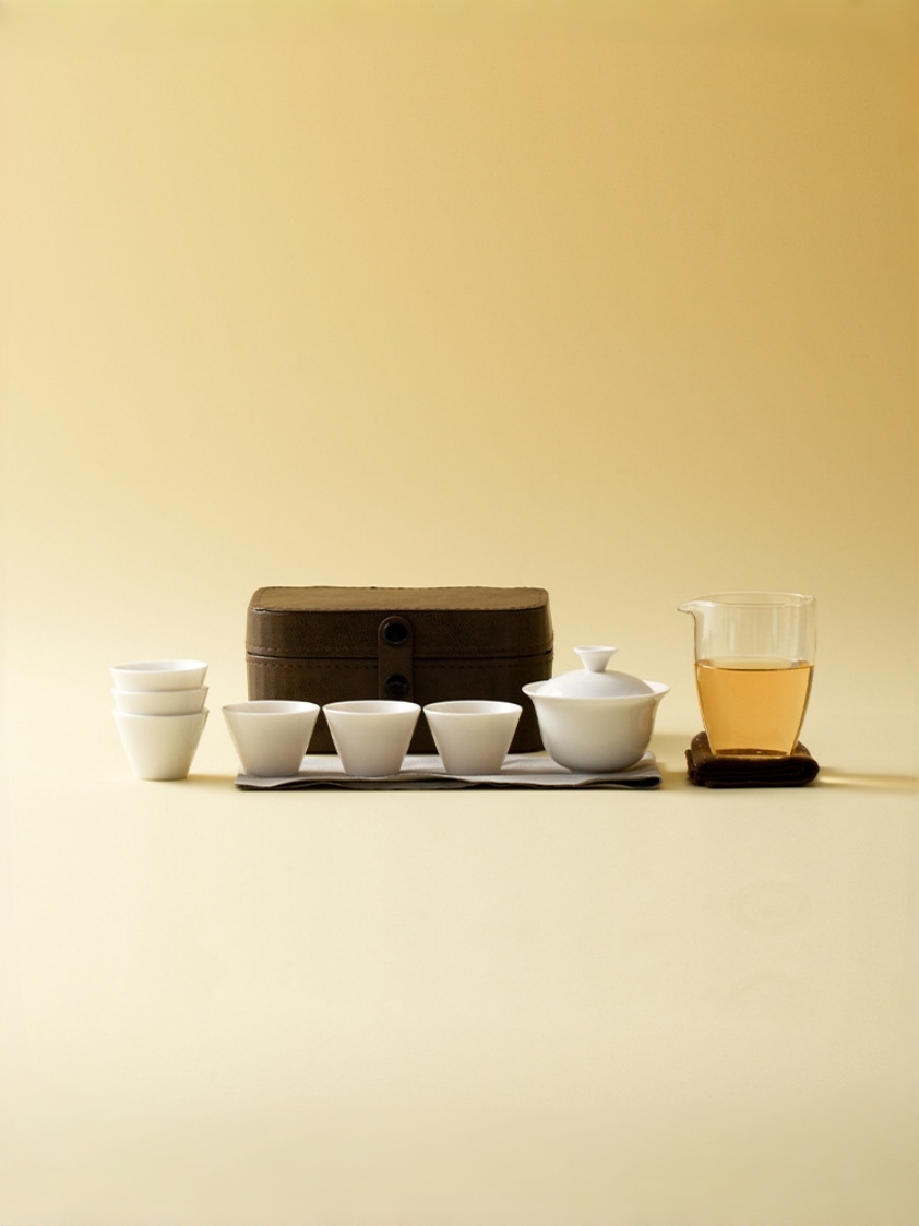 Compact White Porcelain Travel Tea Set