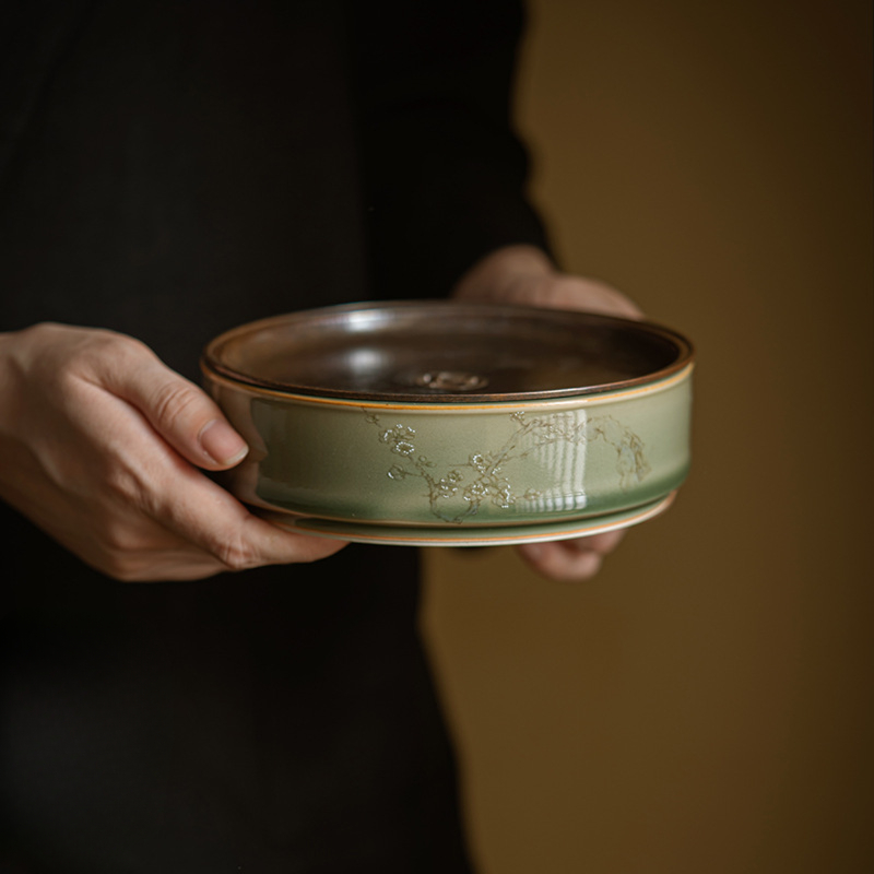 Celadon Tea Tray Plum Blossom Pattern, Kung Fu Tea Pot Holder Trivet