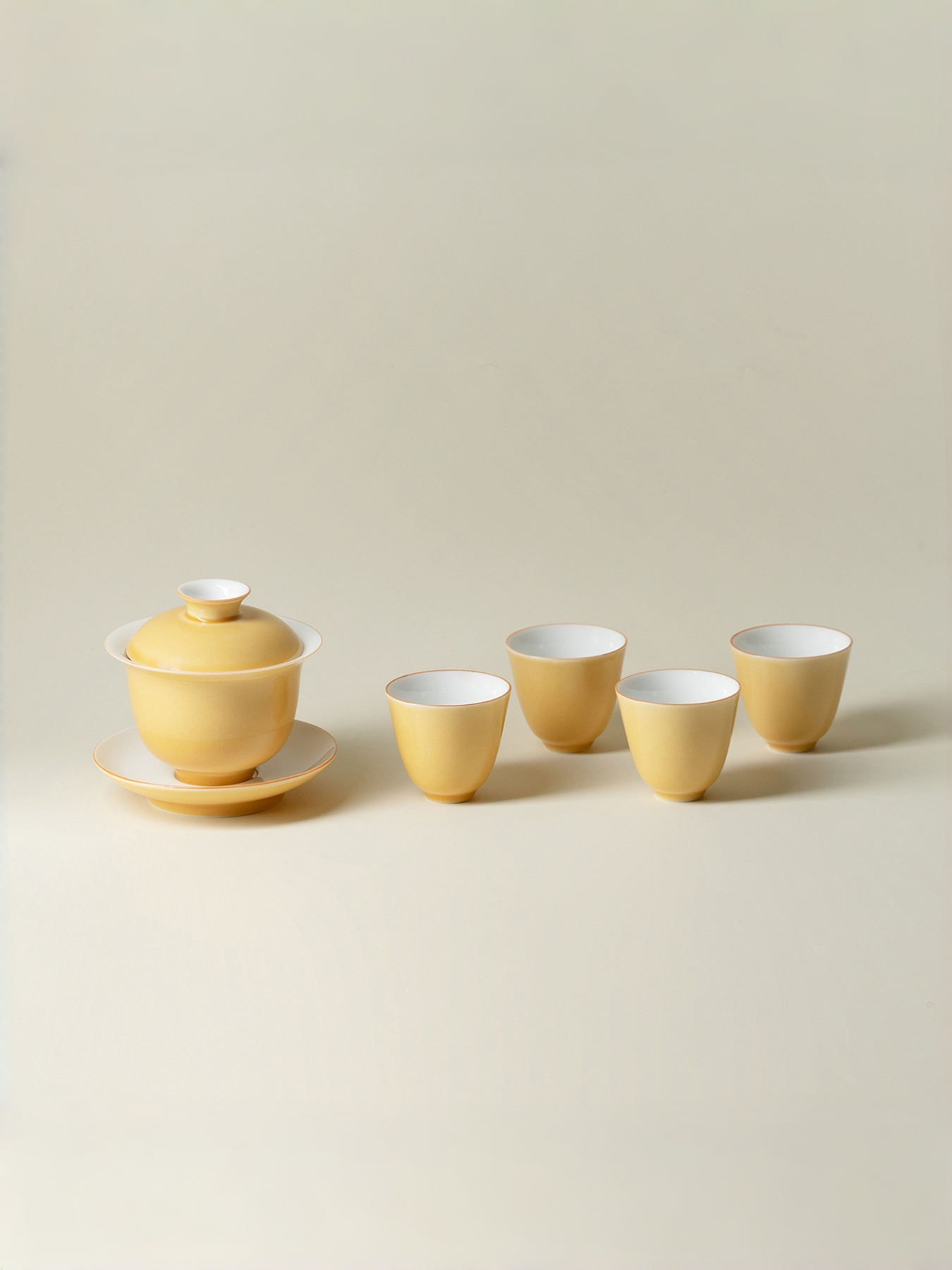 Moon Yellow Porcelain Gaiwan with Saucer 150ml