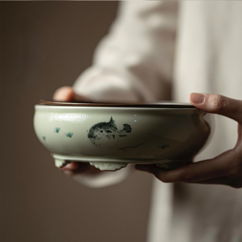 Ceramic Tea Tray Balloonfish Pattern, Kung Fu Tea Pot Holder Trivet