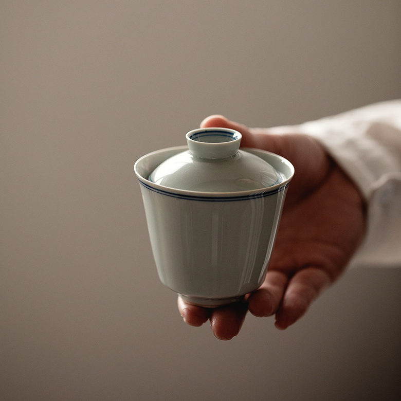 Dual-pinstripe White Porcelain Gaiwan 120ml
