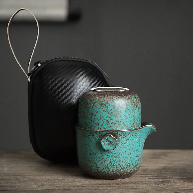 Bronze Green Ceramic Travel Tea Set, 1 Teapot+4 Cups