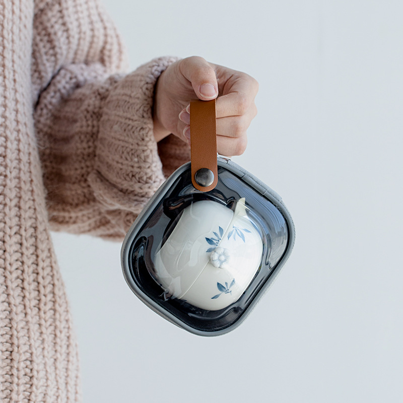 Japanese Style Travel Tea Set, 1 Glass Teapot+1 Ceramic Cup