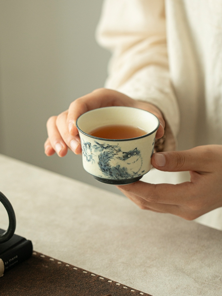 Blue Cat Ceramic Tea Cup 100ml