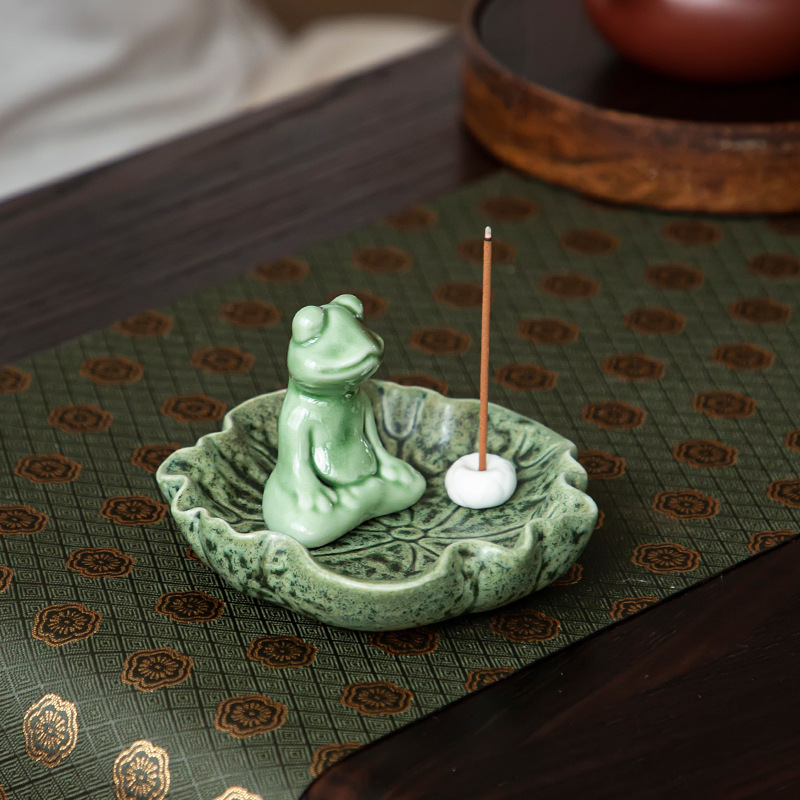 Ceramic Frog Incense Stick Holder, Zen Frog Toad In Meditation