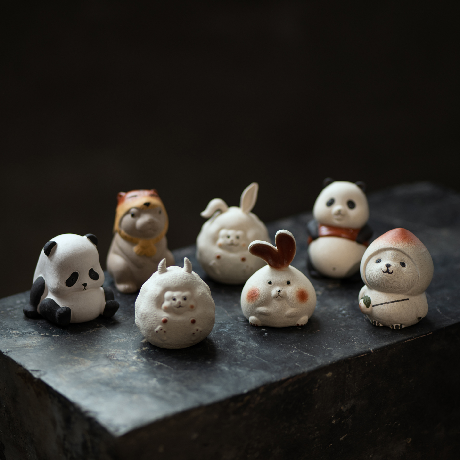 Handmade Tea Pet Set, Ceramic Panda/Rabbit/Hamster Figurine, Made of Yixing Zisha Clay