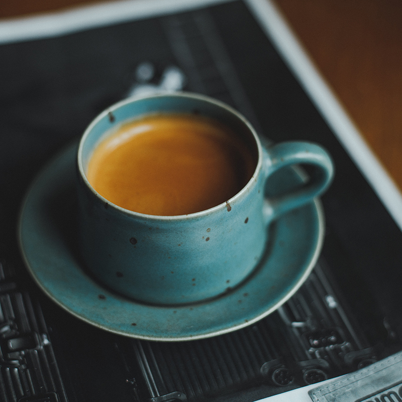 Green Stoneware Mug Set with Saucer, Japanese Vintage Style Expresso Cup 60ml