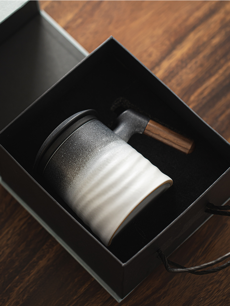 Japanese Style Tea Mug With Infuser 400ml, Bas-Relief Waves Pattern, 3 Colors Optional