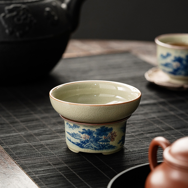 Landscape Strainer Set, Porcelain Stainer+Holder, Chinese Kungfu ea Accessory