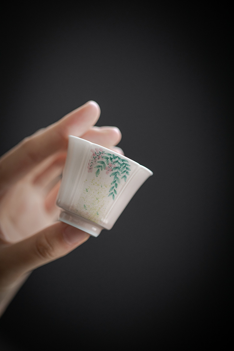Pink Wisteria Tea Cup, Handmade Porcelain Kung Fu Tea Cup 40ml