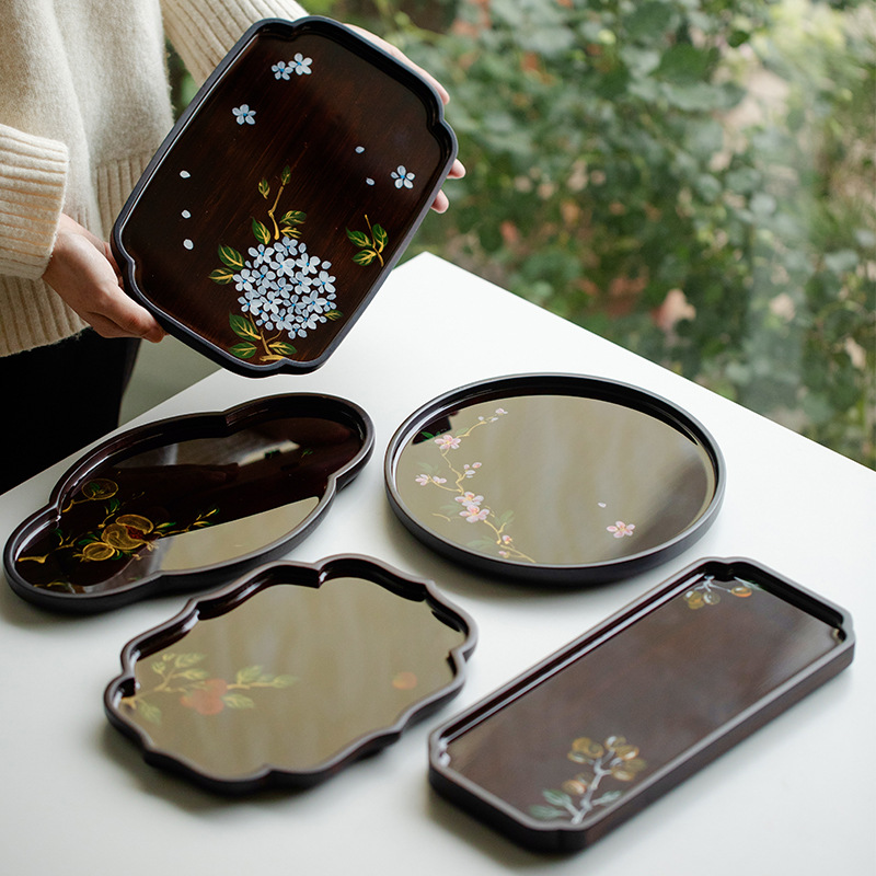 Bamboo Tea Tray Flower Patterns 5 Styles