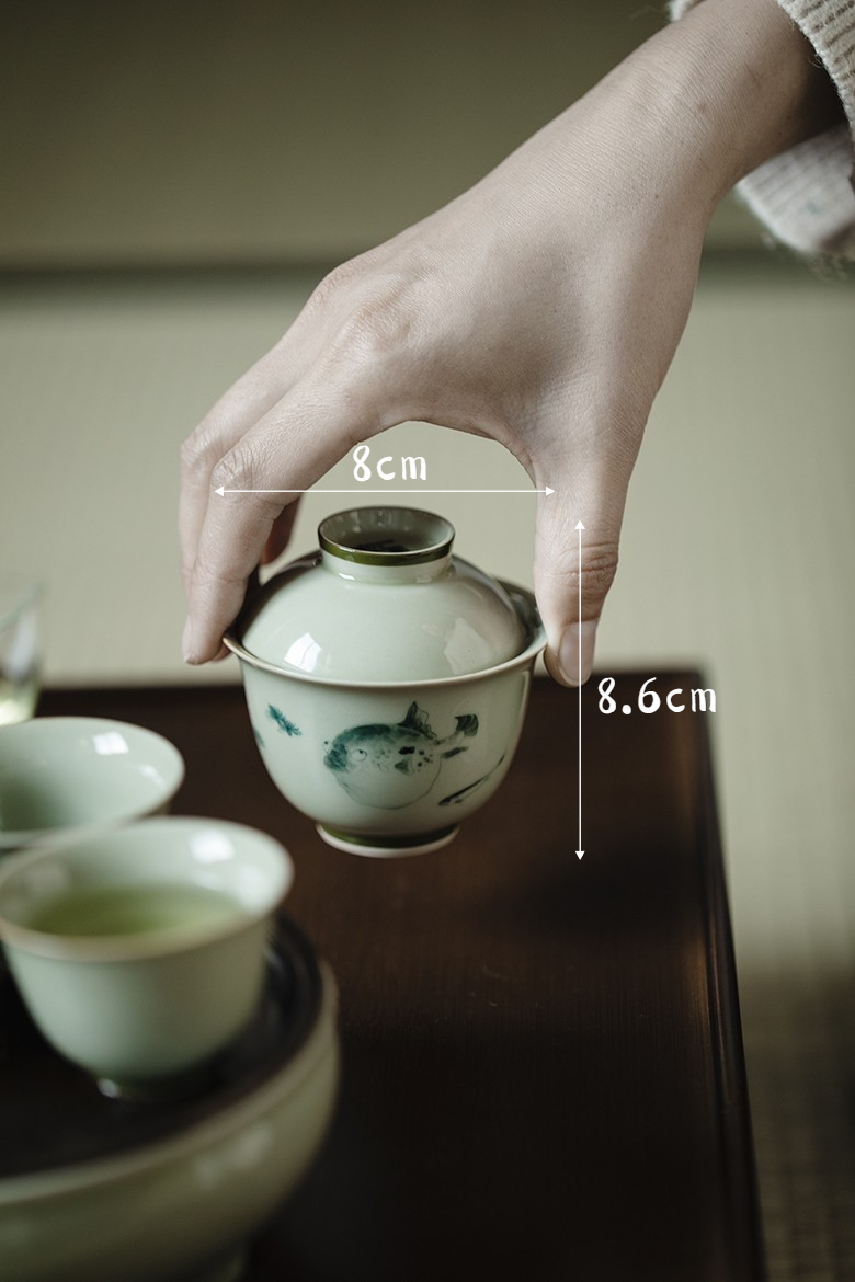 Funny Balloonfish Gaiwan, Porcelain Kungfu Tea Set 120ml