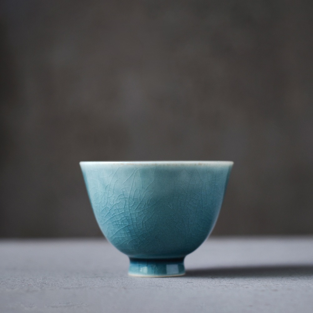 Jingdezhen Tea Cup, Marble Blue Flambed Glazed Porcelain 80ml