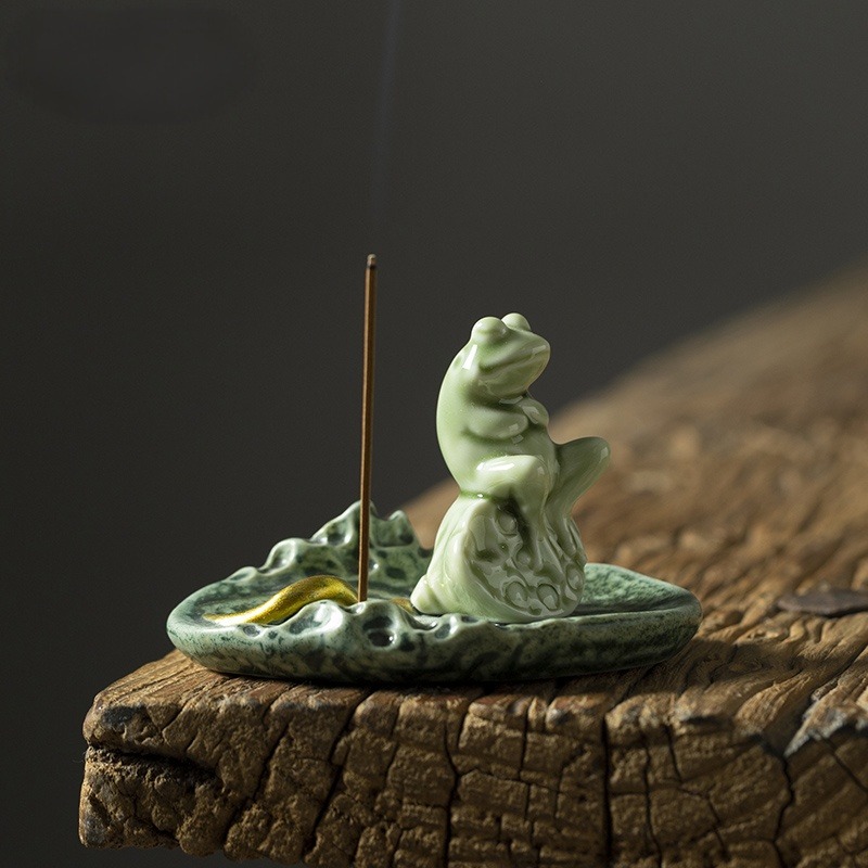 Frog At Ease Ceramic Incense Stick Holder, Funny Incense Set Ornaments