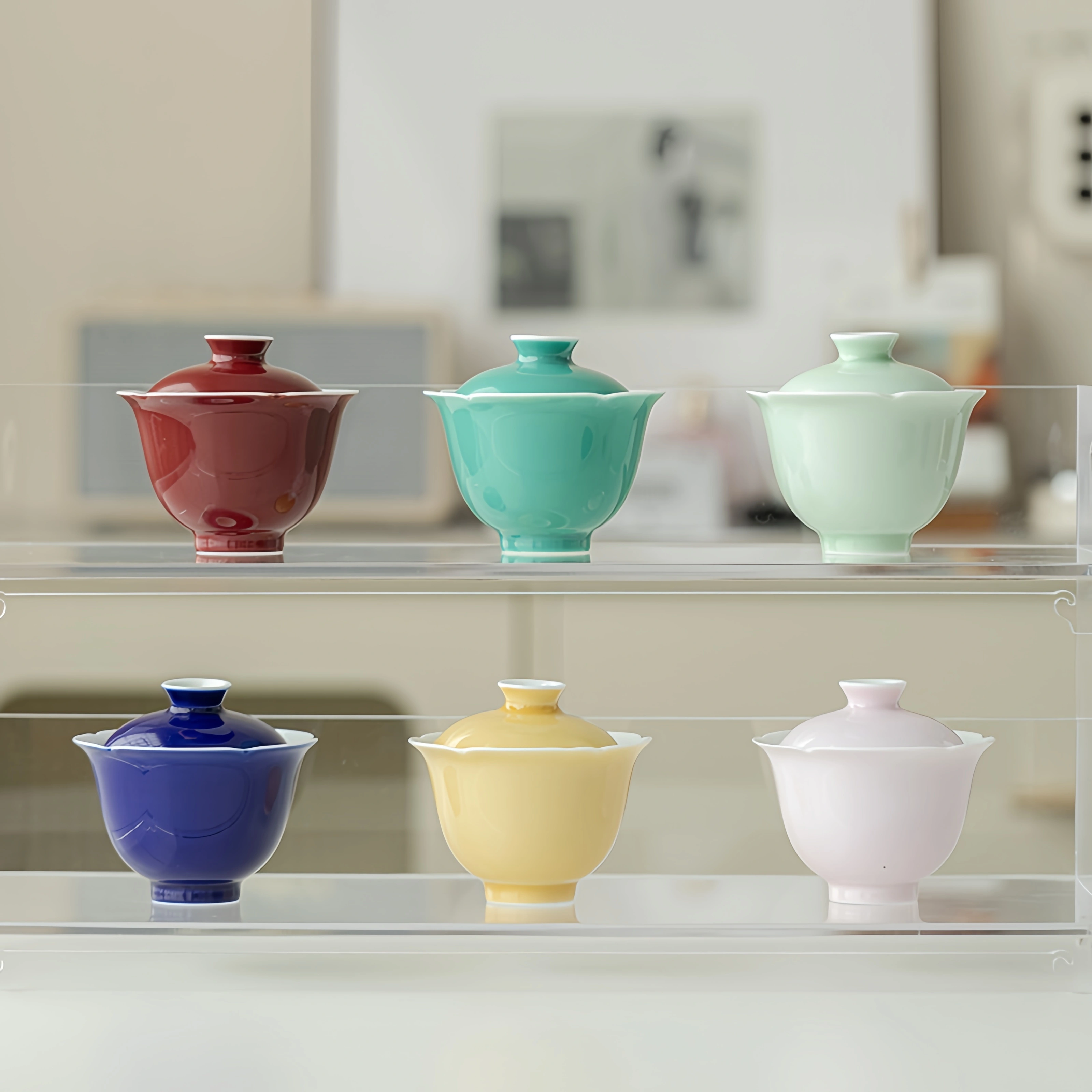Monochrome Floral Porcelain Gaiwan 140ml, 6 Colors Optional