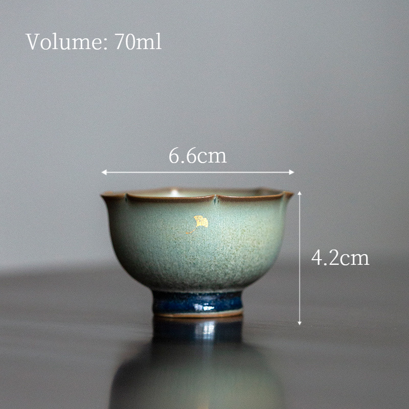 Vintage Style Stoneware Gaiwan, Handmade Fambe Blaze Tea Set 90ml