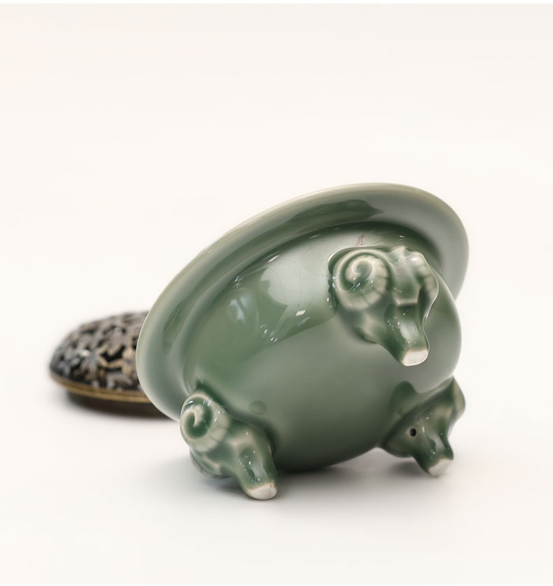 Traditional Celadon Incense Burner with Copper Cover 