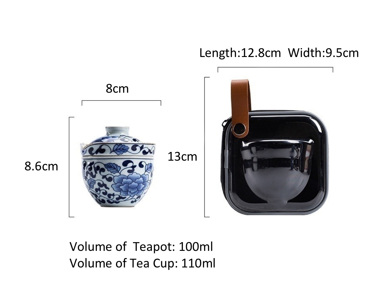 Blue and White Porcelain Teapot and Cup Travel Tea Set with Bag