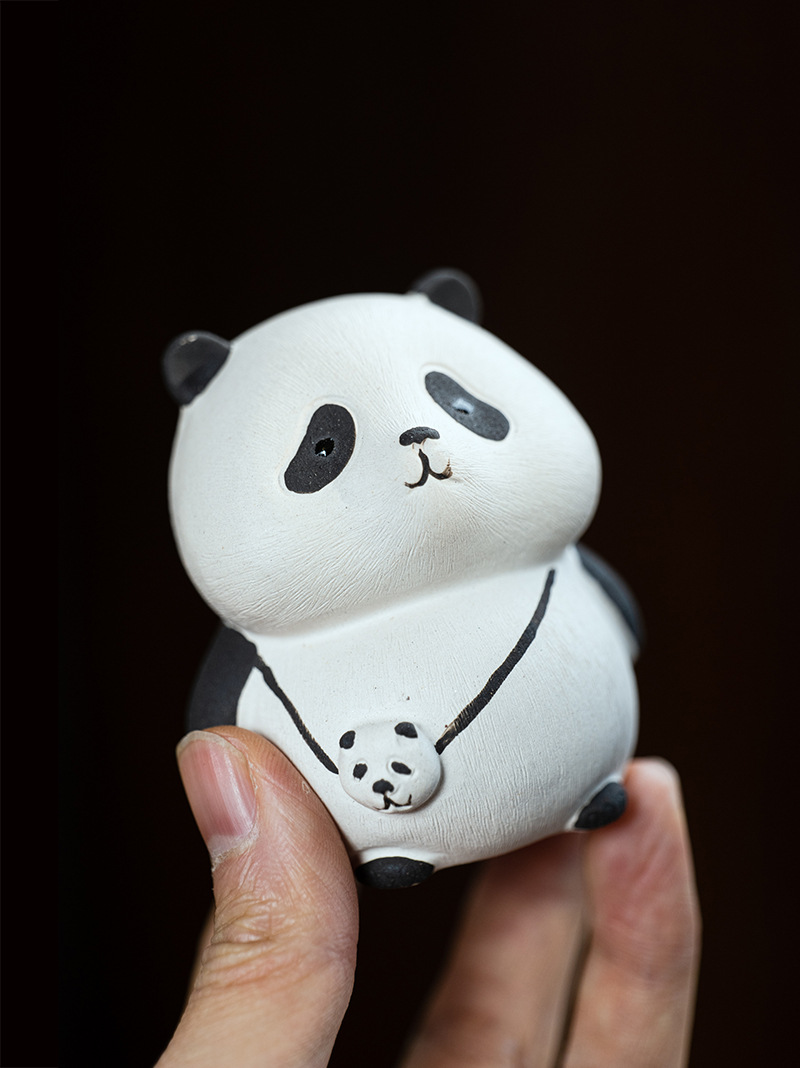Handmade Tea Pet Set, Ceramic Panda Figurine, Made of Yixing Zisha Clay