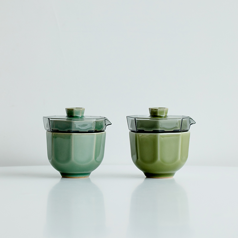 Marble Green Travel Tea Set, 1 Glass Teapot+2 Ceramic Cups