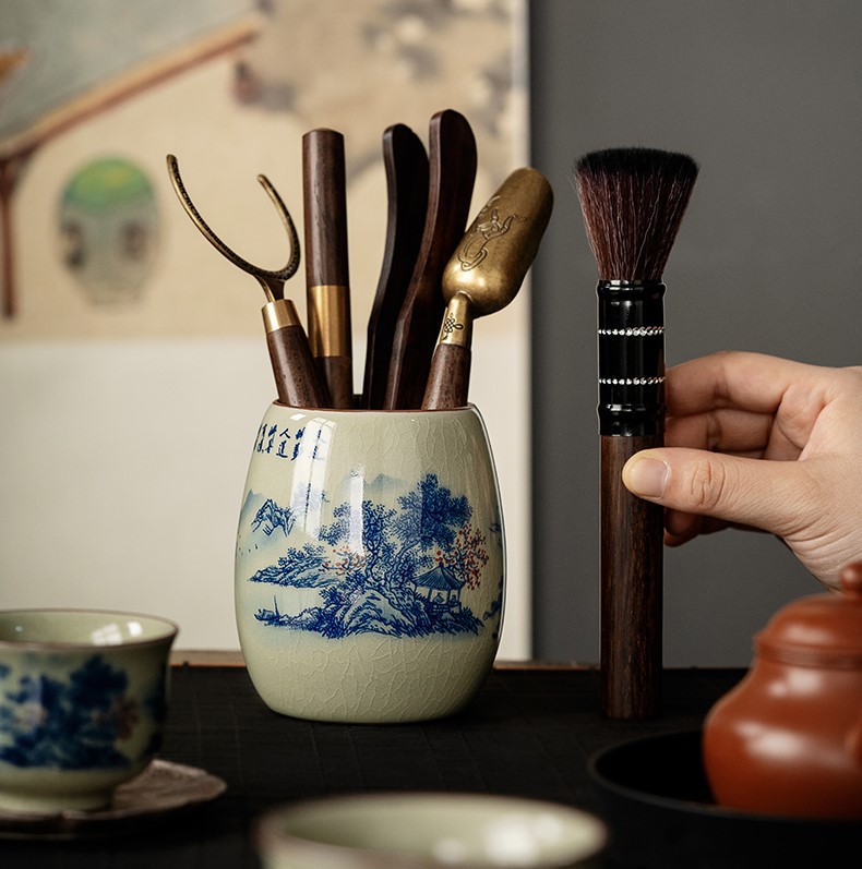 	 Tea Ceremony Tool Kit, Kung Fu Tea Accessories Set with Landscape Ceramic Container