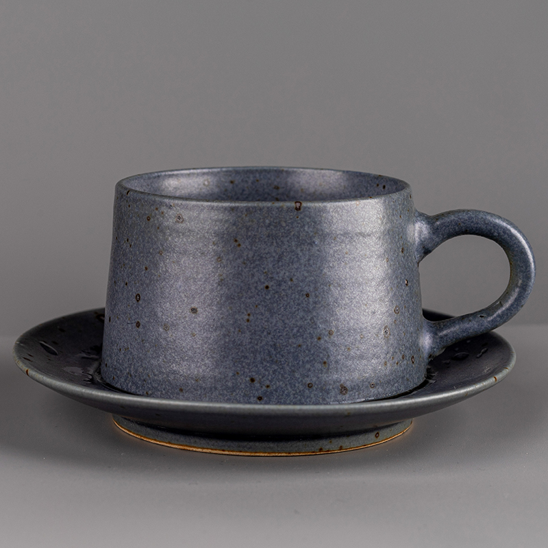 Green Stoneware Mug Set with Saucer, Japanese Vintage Style Expresso Cup 60ml