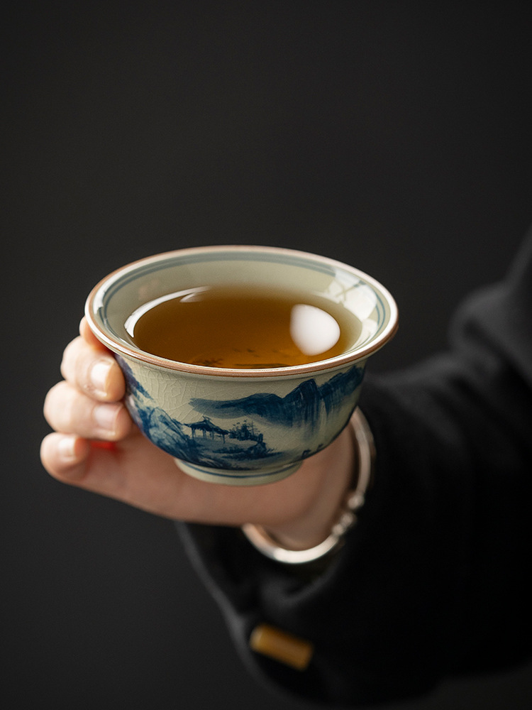 Blue and White Landscape Tea Cup, Chinese Kung Fu Tea Cup 120ml