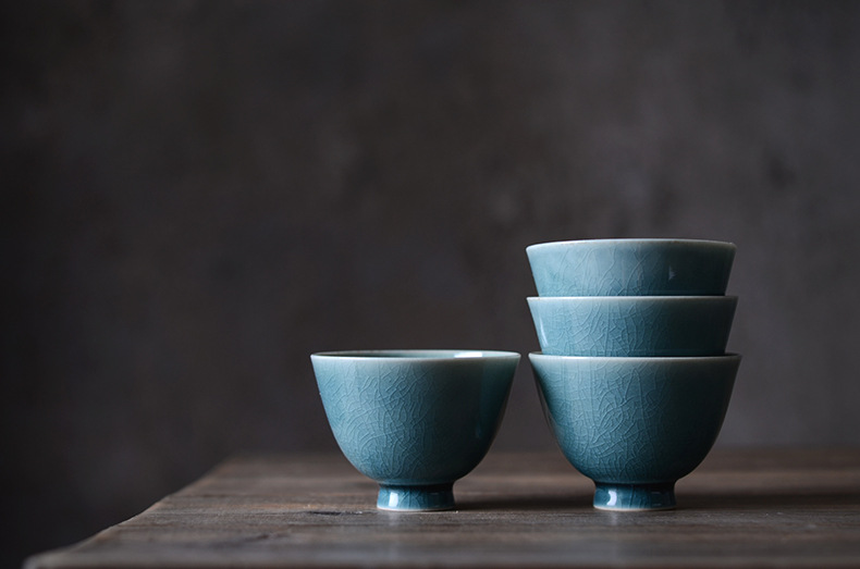 Jingdezhen Tea Cup, Marble Blue Flambed Glazed Porcelain 80ml