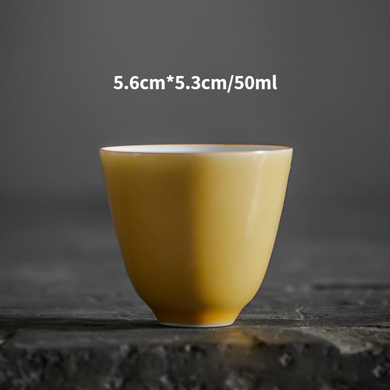 Moon Yellow Tea Cups Set*4pcs, Japanese Style Gongfu Tea Cup 50ml