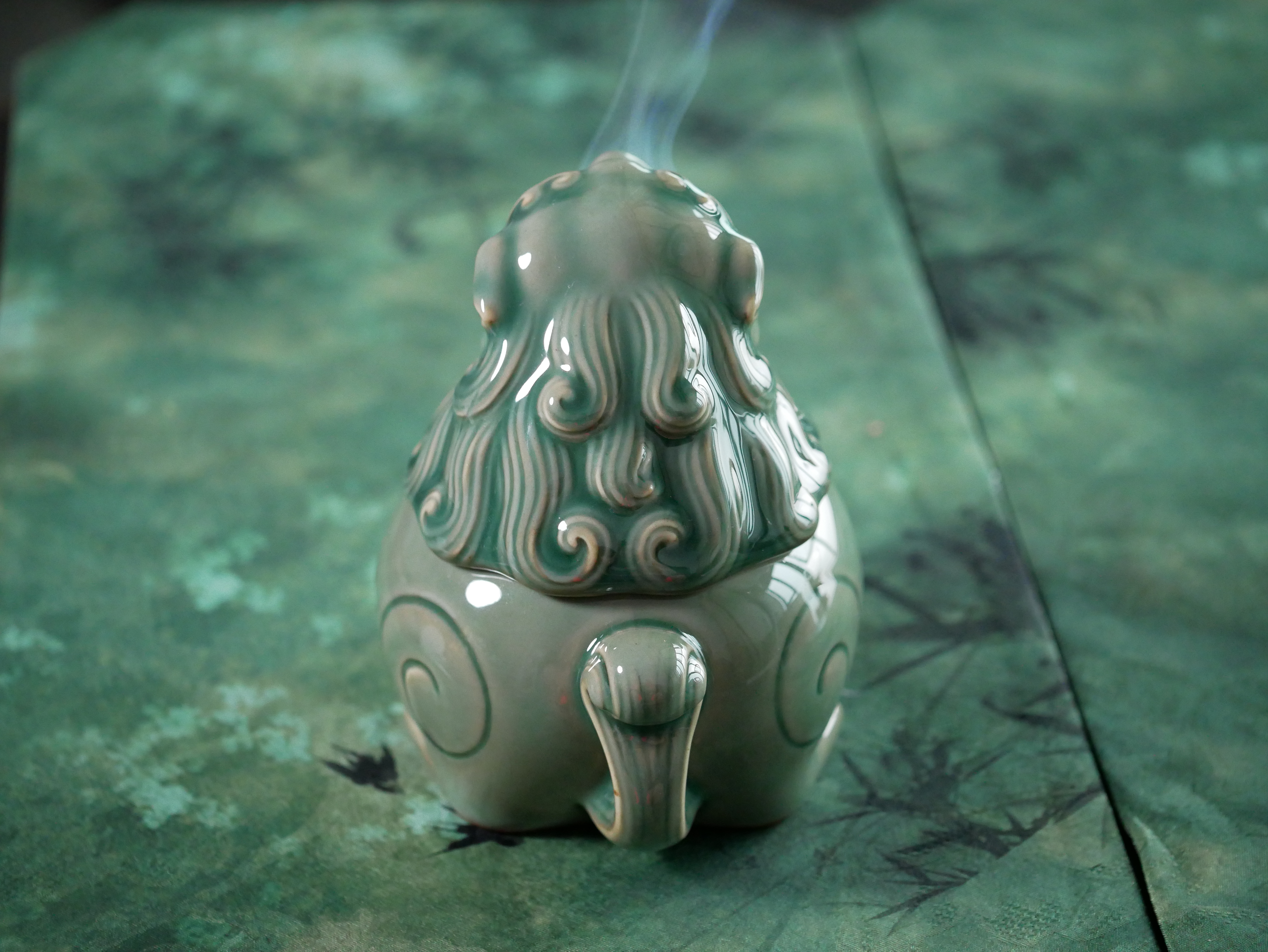 Holy Lion Incense Burner, Celadon Incense Burner Lion Figurine