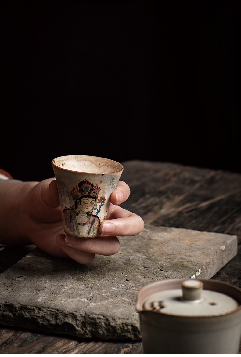 Handpaint Buddha Porcelain Teacup, Gandhara&India Art, Jingdezhen Pottery 60ml
