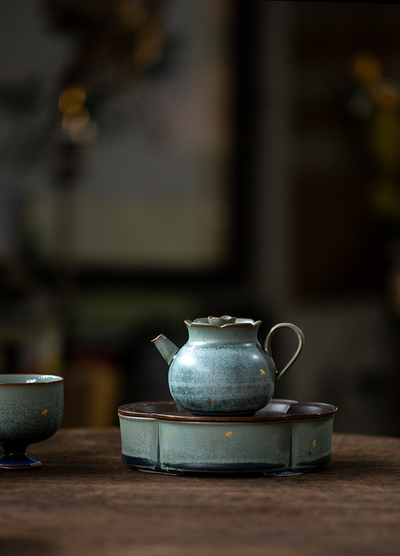 Vintage Style Stoneware Teapot, Handmade Fambe Blaze Tea Set 170ml