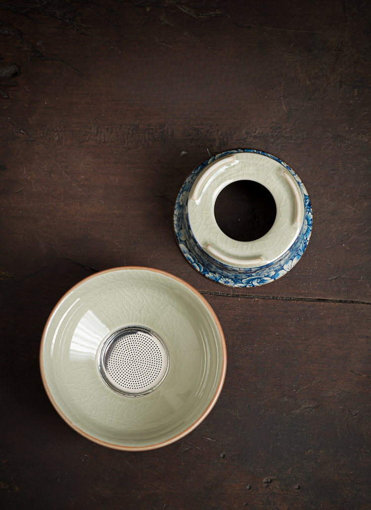 Myriad of Flowers Tea Strainer Set, Porcelain Stainer+Holder