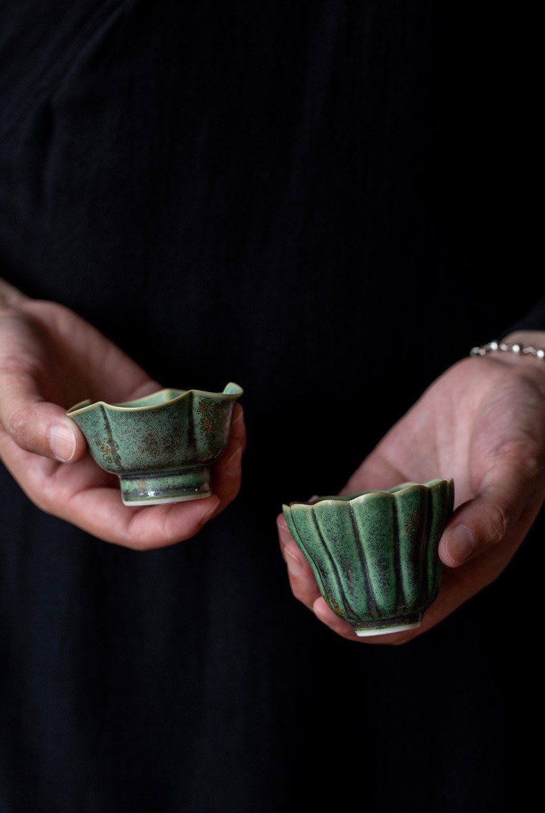 Retro Green Flambé Glaze Tea Cup, 2 Styles Optional