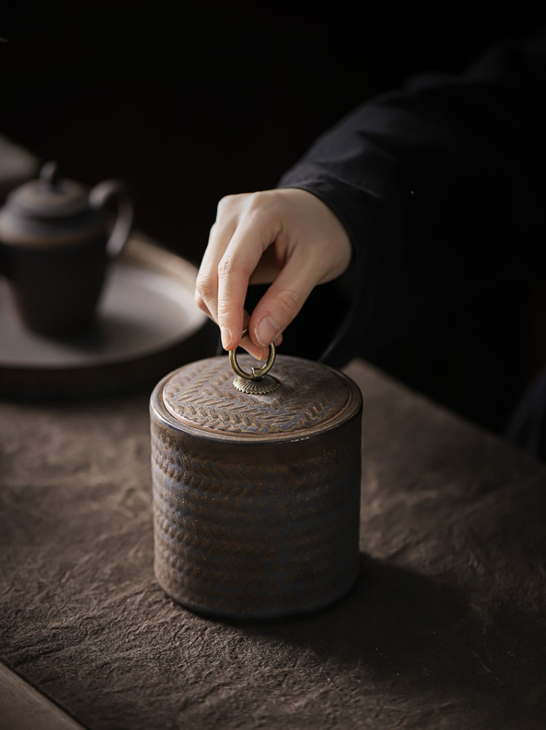 Stoneware Tea Canister 350ml, Japanese Style Rust-Glazed