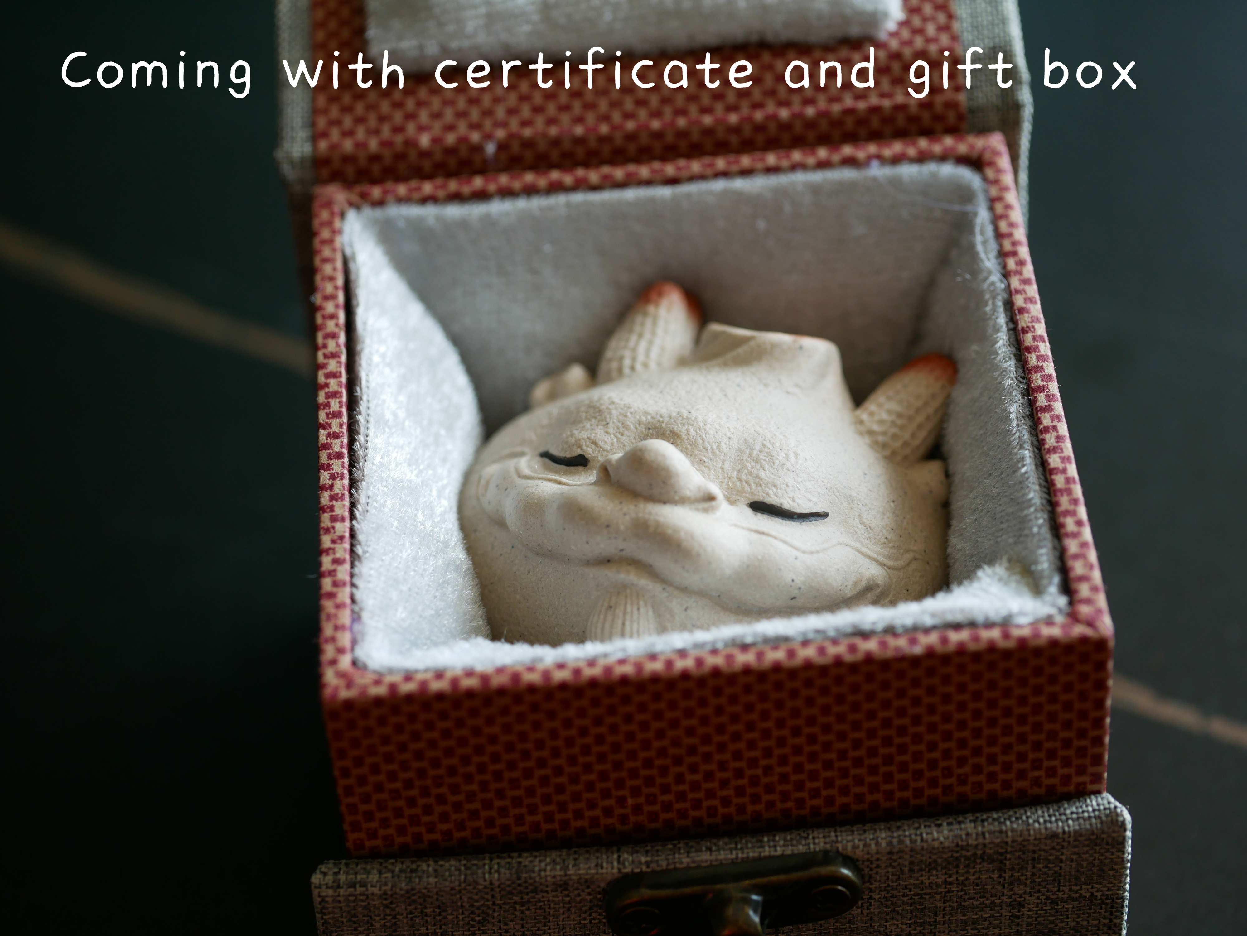 Peaceful Dragon Figurine, Handmade Ceramic Tea Pet/Lid Holder, Made of Yixing Zisha Clay