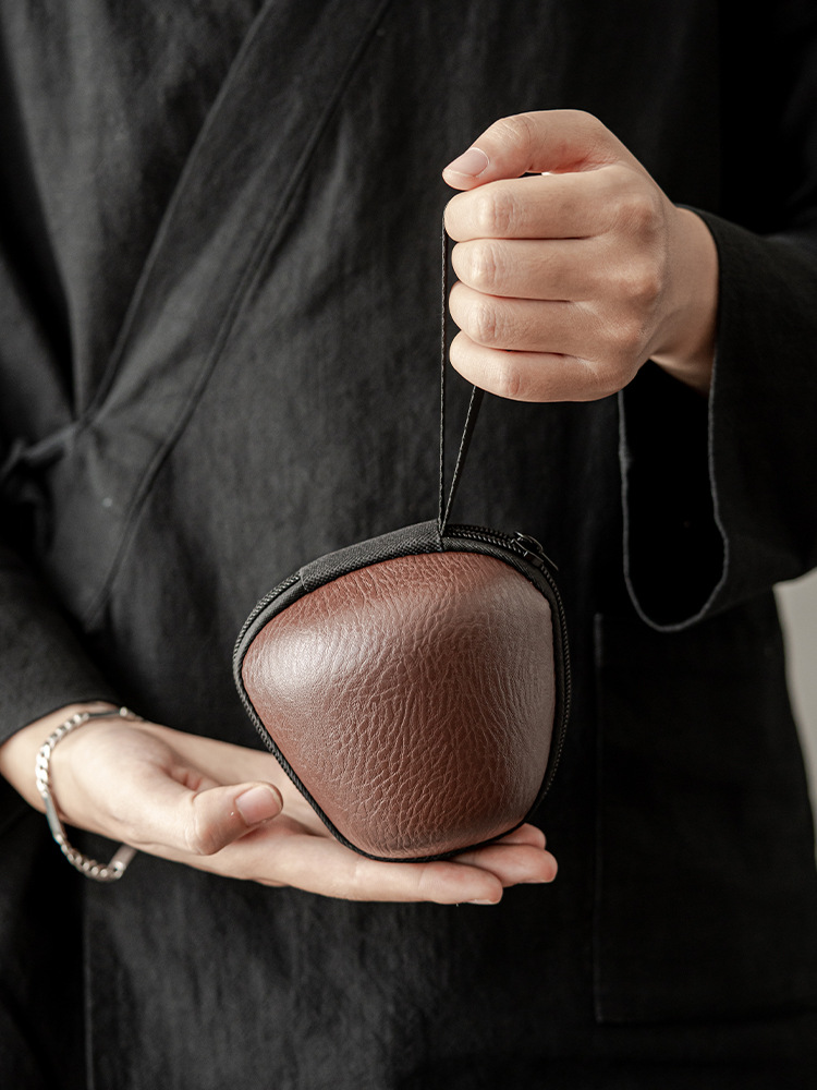 Minimalist Iron Rust Glaze Tea Set , 1 Teapot+2 Cups with Travel Case