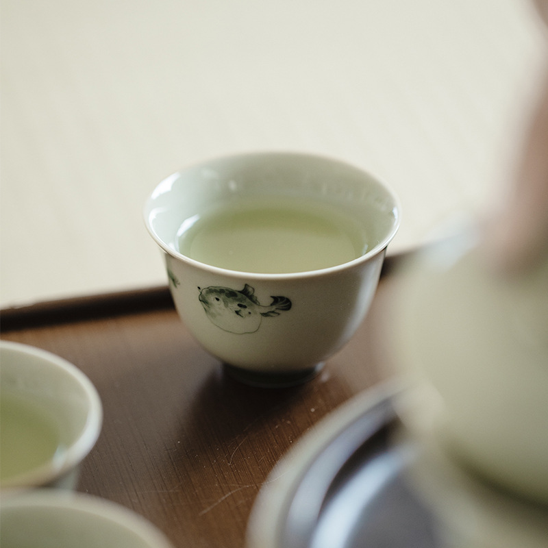 Funny Balloonfish Tea Cup, Porcelain Kungfu Tea Set 60ml