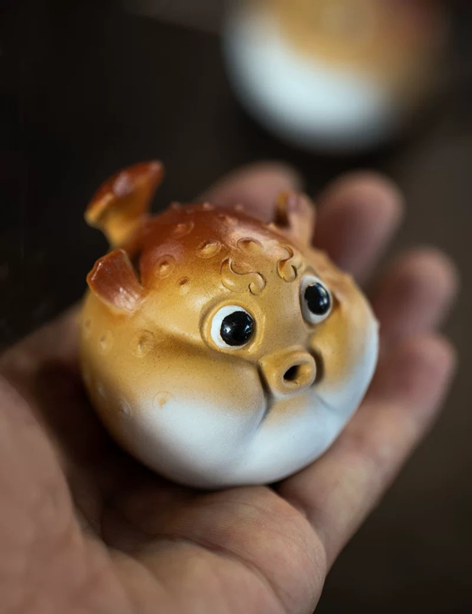 Cute Puffer Figurine, Ceramic Balloonfish Tea Pet/Incense Holder